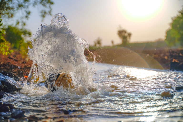 Irrigation,Water,Flow,From,Pipe,To,Canal,For,Agriculture,Fields